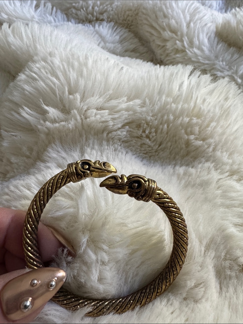 Celtic Raven Gold-Tone Twisted Cable Hinged Bracelet with Bird Head Terminals
